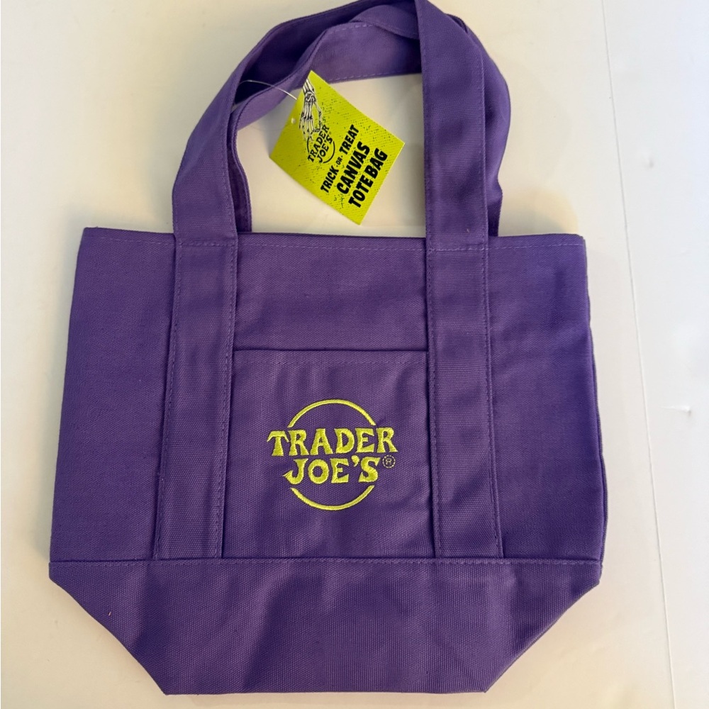 Trader Joe's Purple Canvas mini Tote Bag Halloween new with tag trick or treat